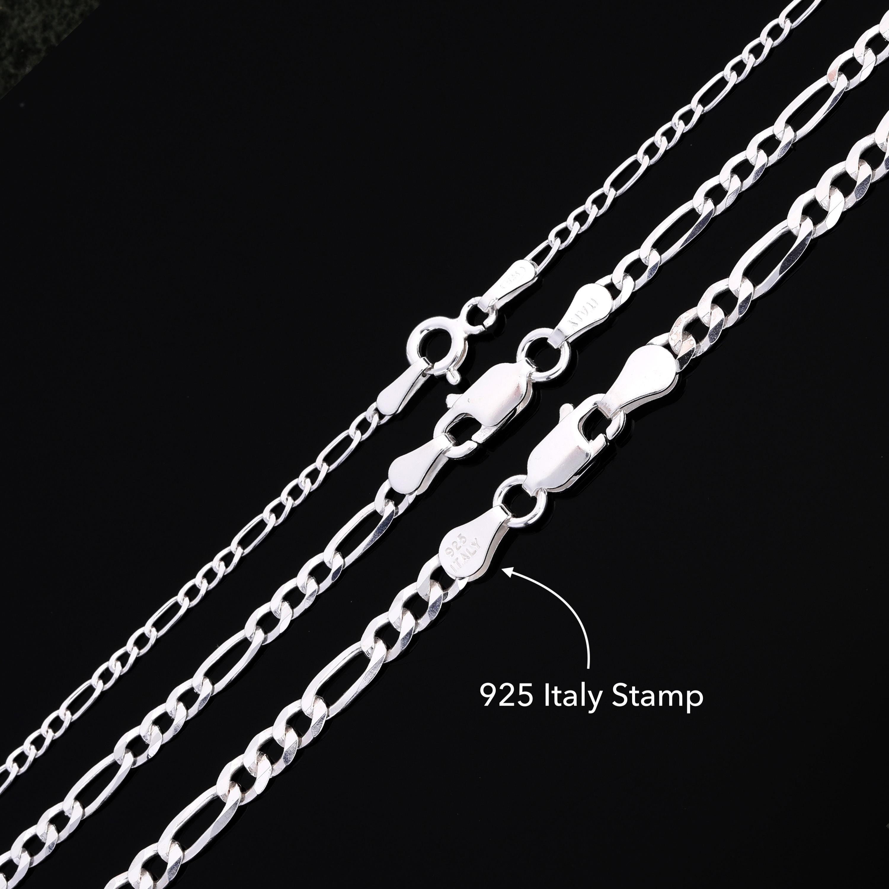 Solid 925 Sterling Silver Figaro Chain Necklace - Made in Italy