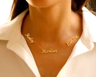 Multi Name Family Necklace - Gift for Mom 14k Gold Name Necklace for Family Names with Kids, Friends, or Grandchildren’s Multiple Names Gift