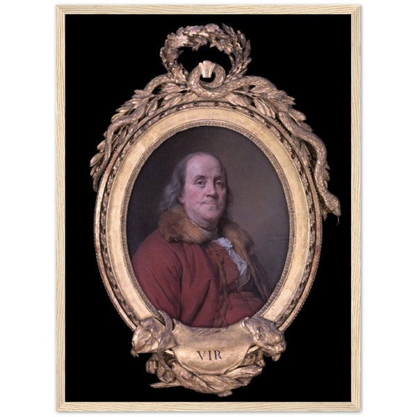 Affiche avec cadre en bois, papier mat, oeuvre d'art murale, reproduction d'oeuvres d'art anciennes, 40 x 61 cm, Ben Franklin par Joseph Duplessis 1778, France