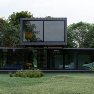 Modern Villa Plan: Concrete & Steel Architectural Blueprint with Floor image 9