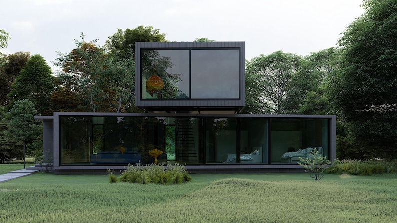 Modern Villa Plan: Concrete & Steel Architectural Blueprint with Floor image 9