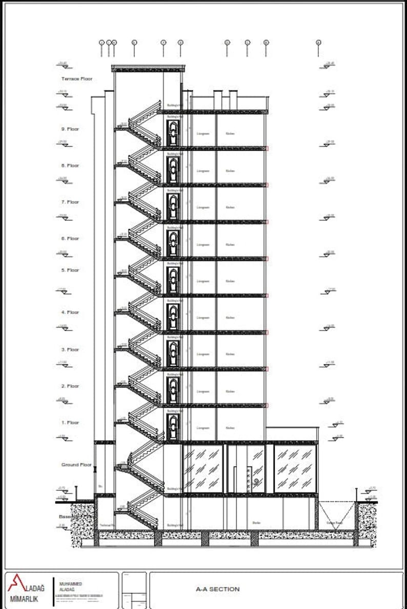 Apartment Blueprint: 10-level Building Plan With Full Dimensions in PDF ...