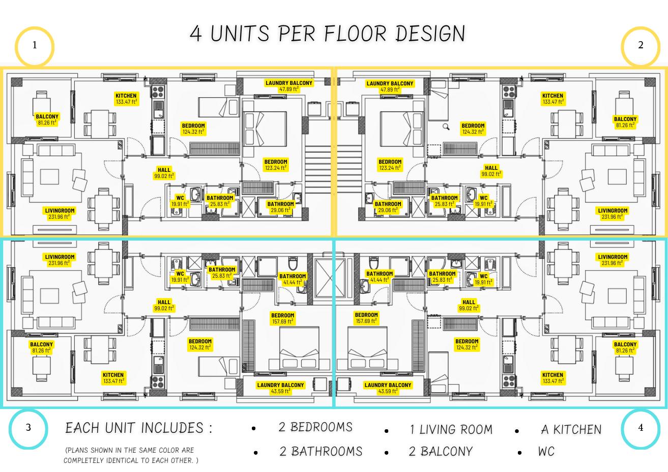 Plano de un moderno edificio de apartamentos de 5 plantas: Diseño de ...