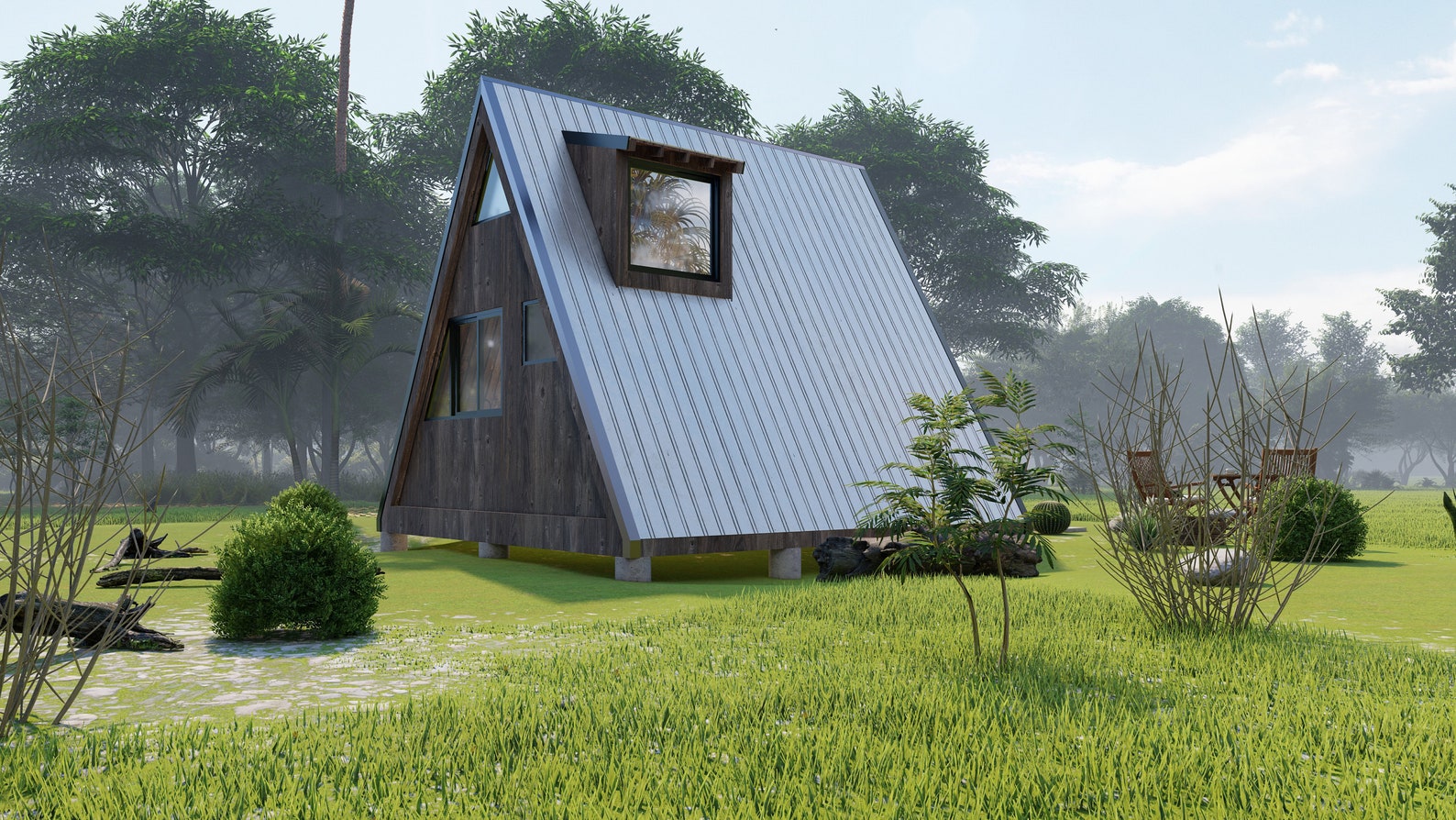 Tiny Aframe Cabin Plan 16x17 With Dormers Modern Cabin House Plans, Blueprint, Free Cad Files