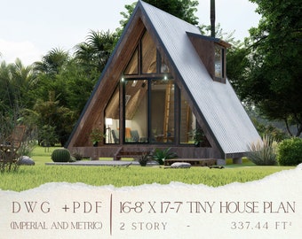 Tiny A-Frame Cabin Plan 16x17 with Dormers Modern Cabin House Plans, Blueprint, Free Cad Files