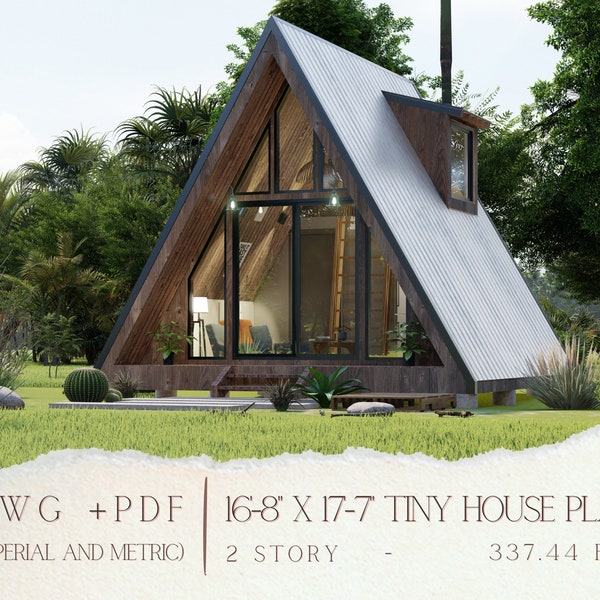 Tiny A-Frame Cabin Plan 16x17 with Dormers Modern Cabin House Plans, Blueprint, Free Cad Files