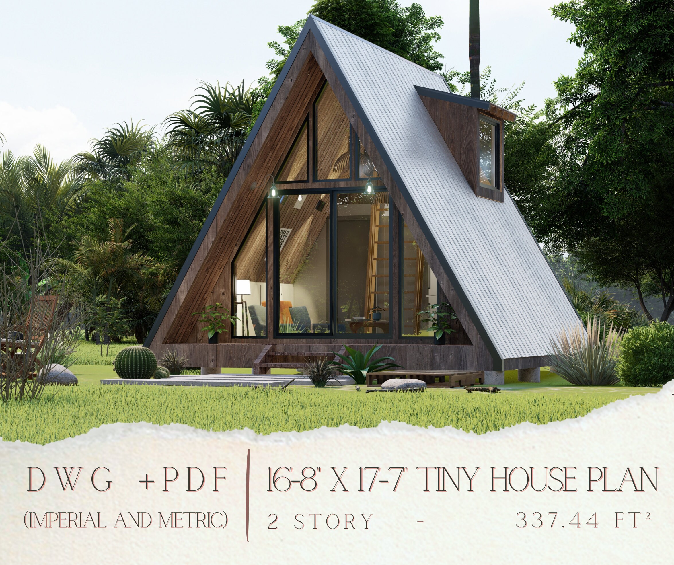 Tiny Aframe Cabin Plan 16x17 With Dormers Modern Cabin House Plans, Blueprint, Free Cad Files