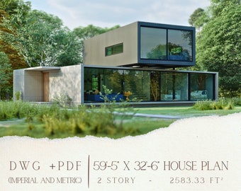 Modern House Plan: Concrete & Steel, 4 Bedroom (DWG + PDF)