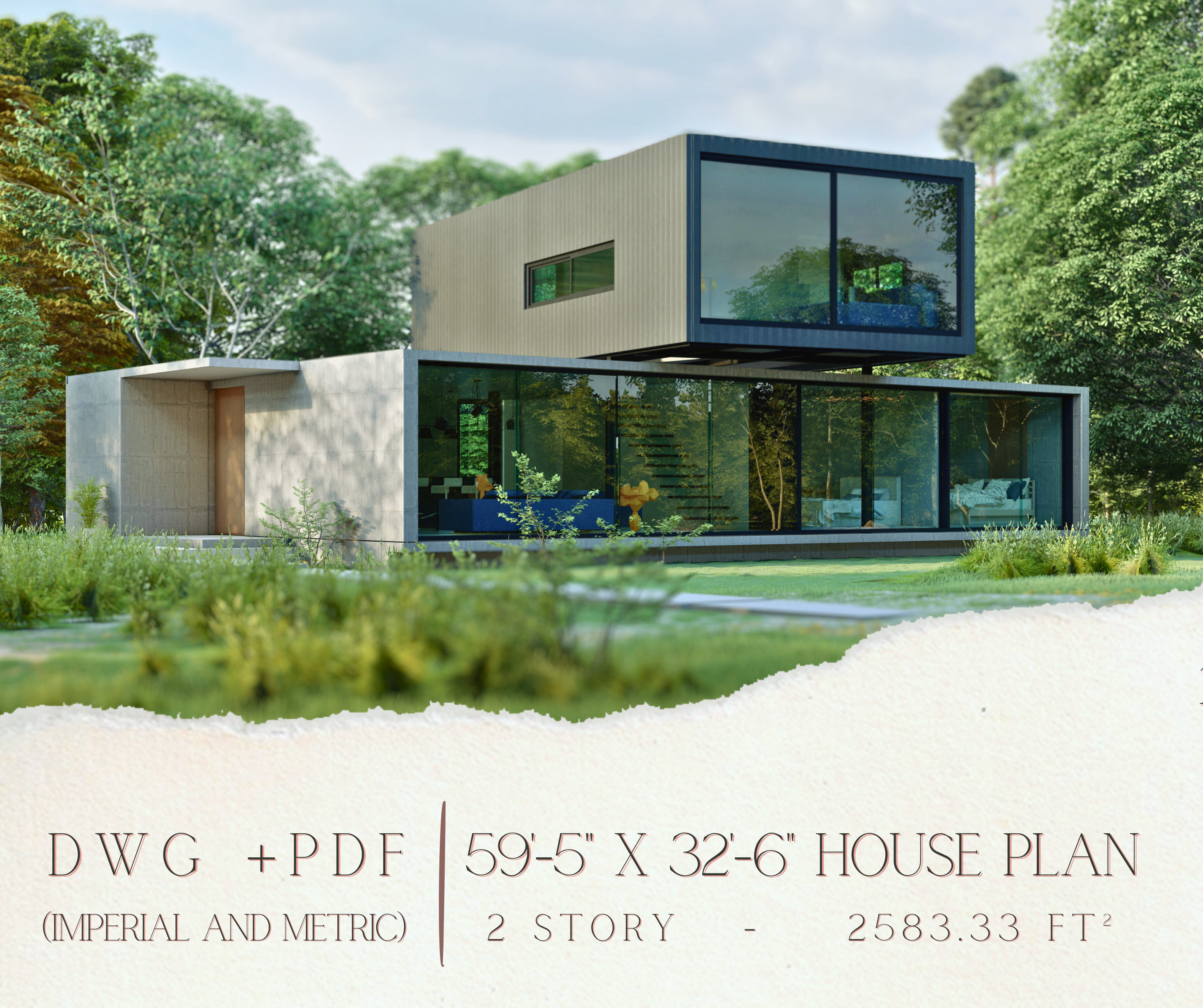 Modern House Plan, Concrete and Steel Material, Double Story Modern House Plan, Concrete and Steel Material, Double Story