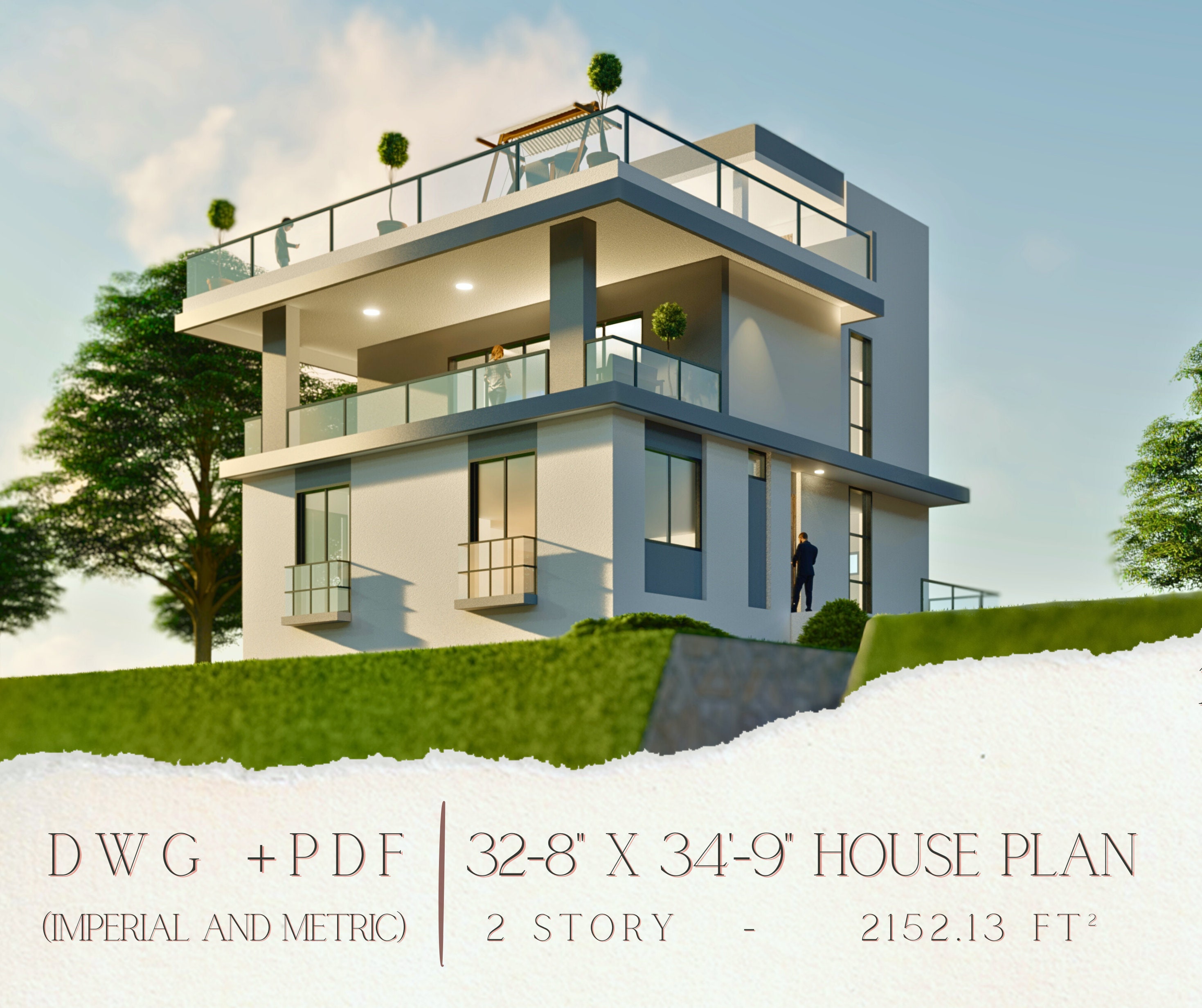 Modern Villa Plan, 5 bedroom 6 bathroom, Architectural House Plan, Digital house plans, Free CAD File