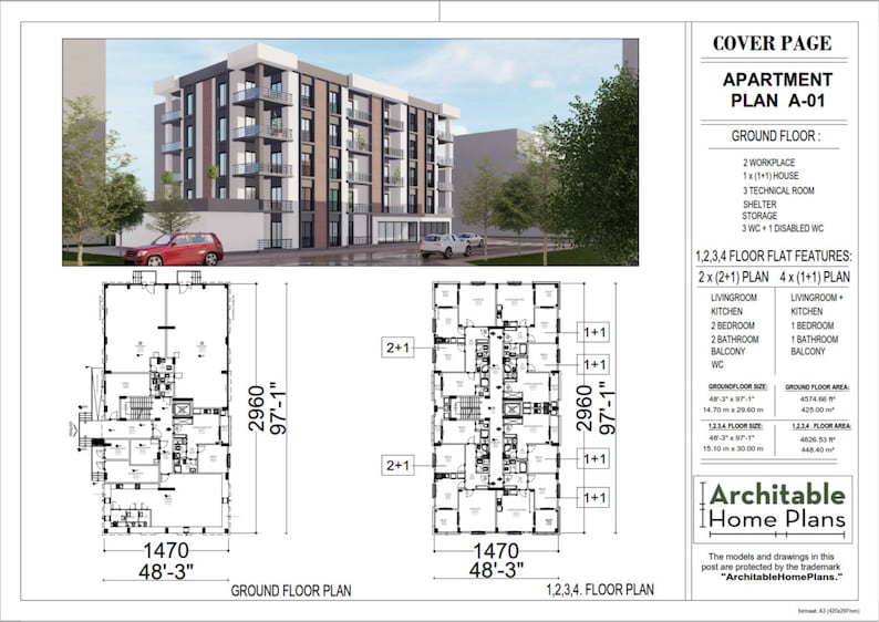 Modern 5-story Apartment Building Plan: Multi-floor Design (CAD & PDF ...