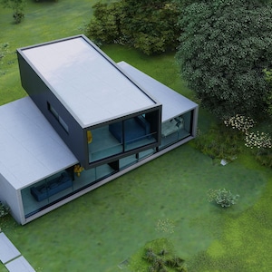 Modern Villa Plan: Concrete & Steel Architectural Blueprint with Floor image 7