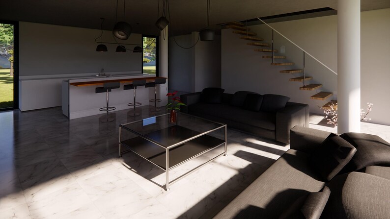 Modern Villa Plan: Concrete & Steel Architectural Blueprint with Floor image 8