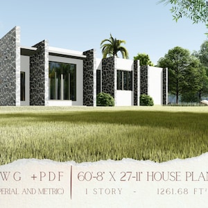 House Plan, 1 Bedroom Open Concept, Modern Granny Flat Home, Laundry area, Architectural Blueprint PDF and CAD Files