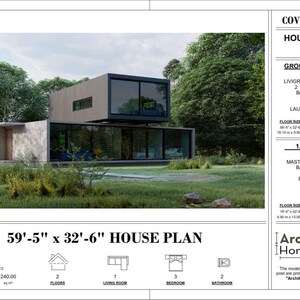 Modern Villa Plan: Concrete & Steel Architectural Blueprint with Floor image 2