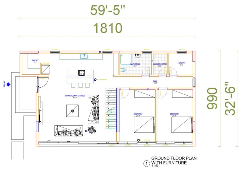 Modern Villa Plan: Concrete & Steel Architectural Blueprint with Floor image 3