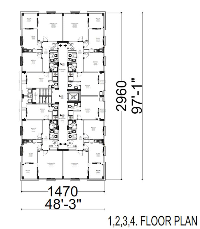 Plano de apartamento moderno de 5 pisos: 48'3'' x 97'1'' Diseño de ...