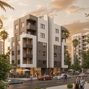 Apartment Plan: Modern 5-Story Residential Building with 2 Bed Units
