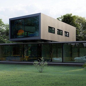 Modern Villa Plan: Concrete & Steel Architectural Blueprint with Floor image 5