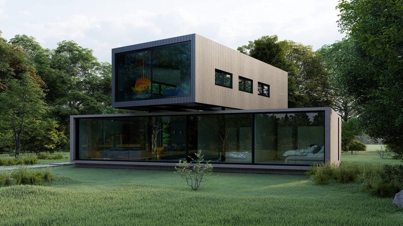 Modern Villa Plan: Concrete & Steel Architectural Blueprint with Floor image 5