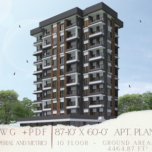 Apartment Blueprint: 10-Level Building Plan with Full Dimensions in PDF