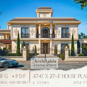 Modern House Plan, 3 Bedroom 2 Story Floor Plan, 2152 sqft, CAD & PDF File (Imperial+Metric Units)