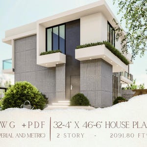 Luxury House Plan - Modern 2-Story House Design—Blueprint & DWG Files (Imperial + Metric)—2000 sq. 2000 sq.ft House Layout