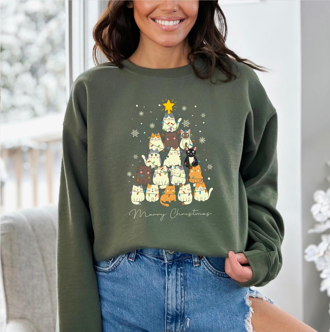 Christmas Cat Tree Sweatshirt, Christmas Cats Sweatshirt, Meow