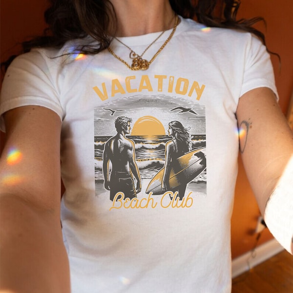 Vacation Beach Club Baby Tee | Cute Trendy Baby Tee | Vintage Y2K Style | Retro Summer Graphic T-Shirt