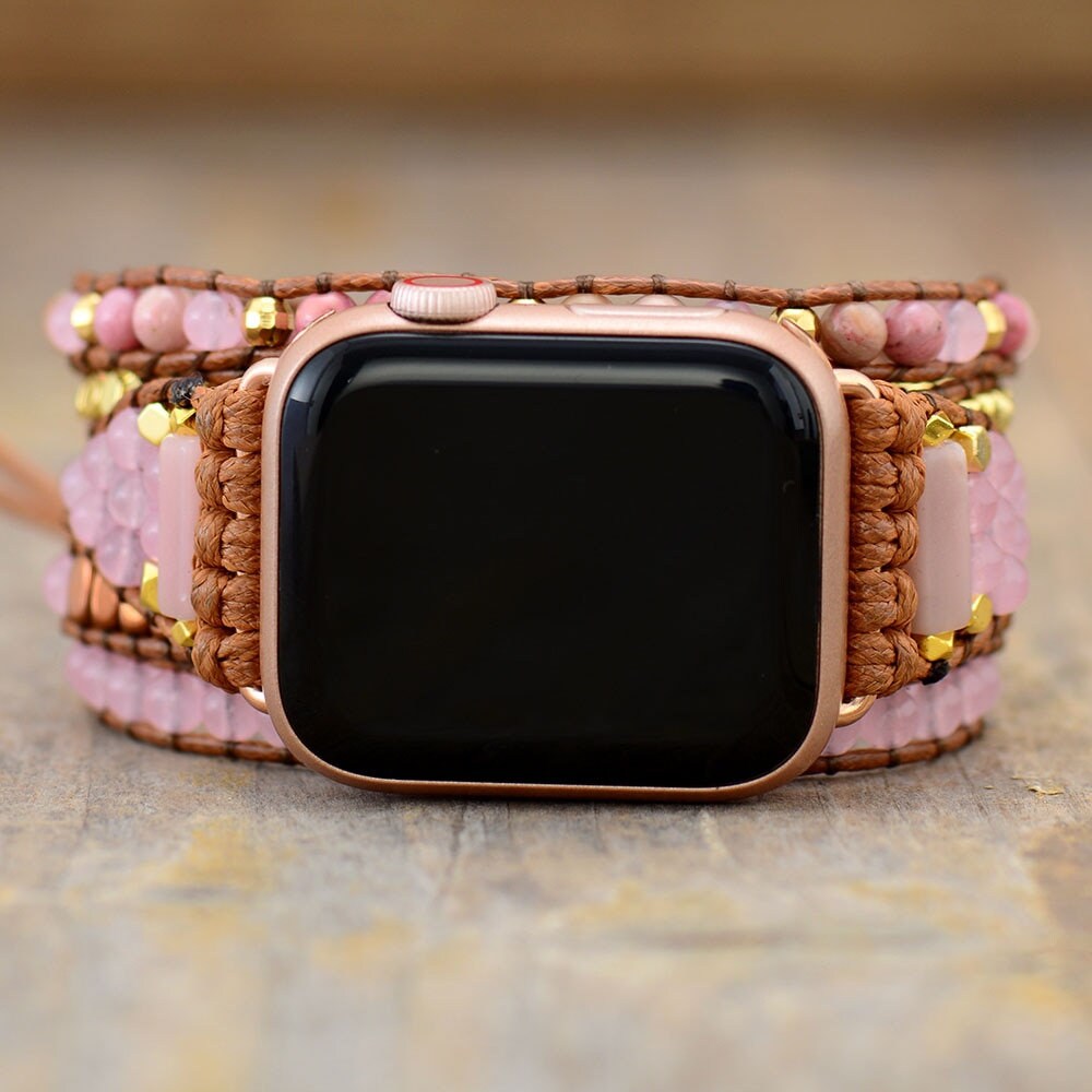 Rose Quartz Apple Watch Strap Unique Wrap Bracelet Stone Etsy