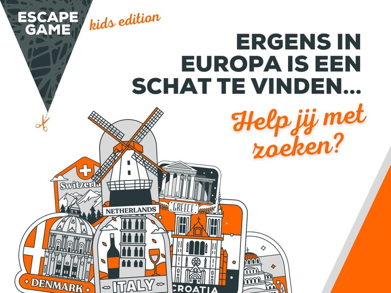Escapegame voor kids instapspel Thuis escaperoom kinderen DIY spel Europa Escape room kit afbeelding 1
