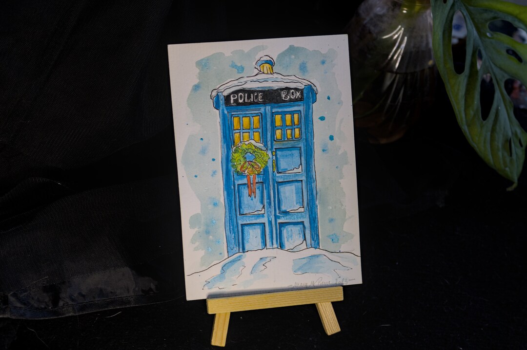 Original Watercolor Painting Tardis From Doctor Who in a Festive ...