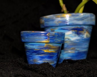 Ensemble de Pots de Fleur Peints à la Main - Créations Uniques pour un Intérieur Coloré - Van Gogh