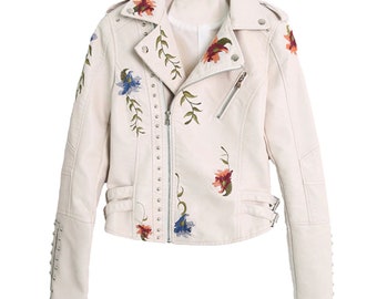 leather jacket with flowers