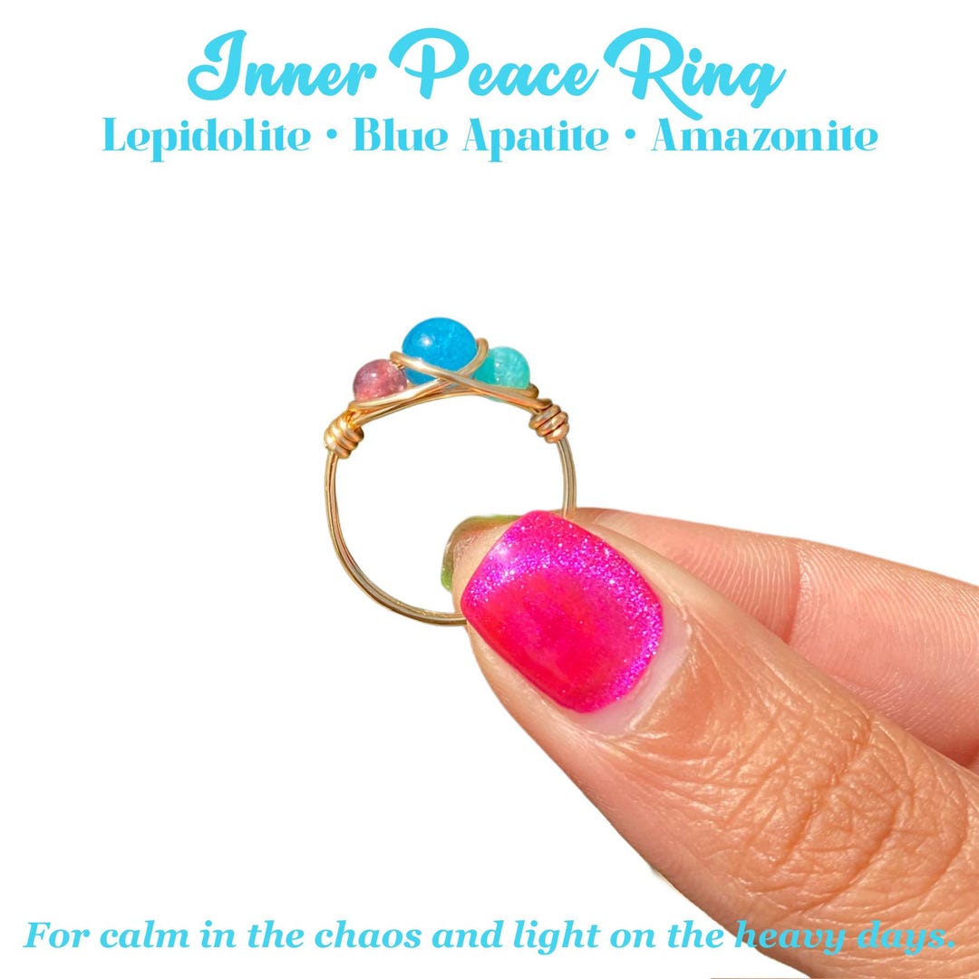 Inner Peace Crystal Ring With Lepidolite Amazonite Blue Apatite Anxiety ...