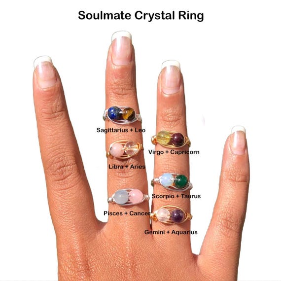 Zodiac Soulmate Crystal Ring handmade Virgo Libra Scorpio Sagittarius  Capricorn Aquarius Pisces Aries Taurus Gemini cancer Leo