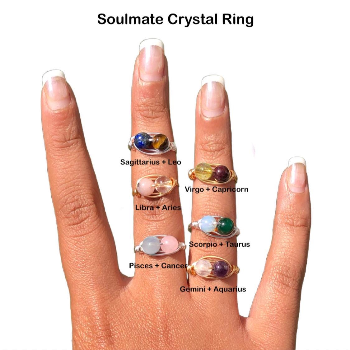 Zodiac Soulmate Crystal Ring handmade  Virgo Libra Scorpio Sagittarius Capricorn Aquarius Pisces Aries Taurus Gemini cancer Leo