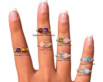 Zodiac Soulmate Crystal Ring handmade  Virgo Libra Scorpio Sagittarius Capricorn Aquarius Pisces Aries Taurus Gemini cancer Leo