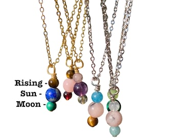 Big 3 zodiac crystal necklace sun moon rising natal birth chart Scorpio Sagittarius Capricorn Taurus cancer Gemini Virgo Libra manifestation