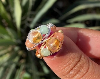 Lucky Girl Syndrome Crystal Ring with Green Aventurine, Citrine and Sunstone lucky blessed aligned magnetic energy