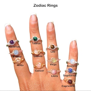Handmade Zodiac Crystal Ring: Amethyst, Aquamarine, Quartz