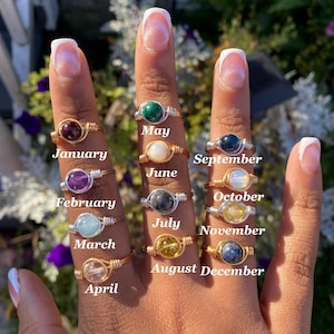 Crystal Birthstone Ring – Handmade Birth Month Gemstone Jewelry Gift for Her