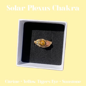 Solar Plexus Chakra Ring with Yellow Tigers Eye Sunstone Citrine