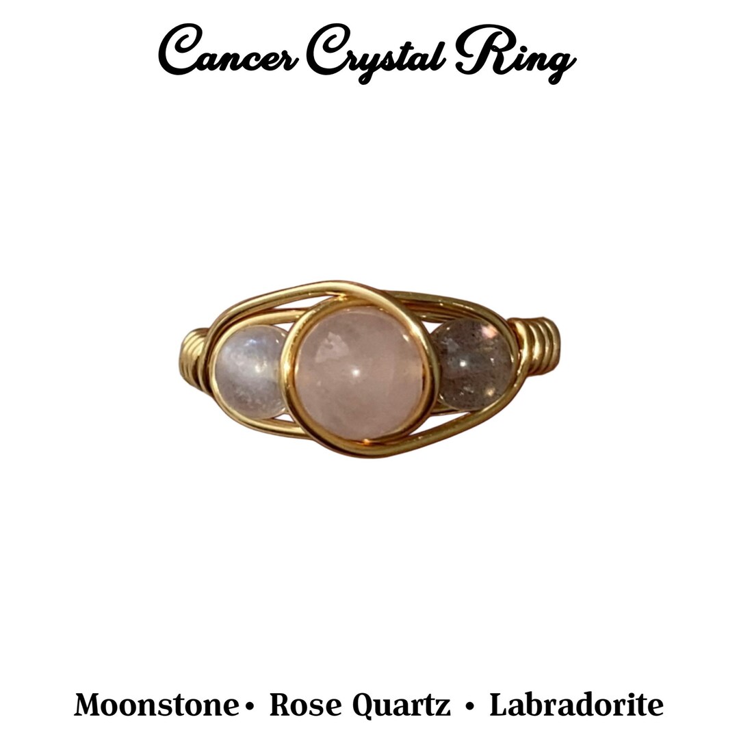 Cancer Zodiac Crystal Ring, Rose Quartz Moonstone Labradorite Ring ...