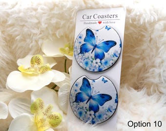 Cute Car Coasters, Set of 2, Floral, Funky, Boho, Retro, Colorful