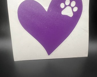 Purple Dog Paw inside Heart - Car Decal, Laptop Decal