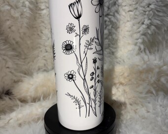 Grow Positive Thoughts Tumbler 20oz | Floral Line Art Stainless Steel Cup | Motivational Nature Drinkware