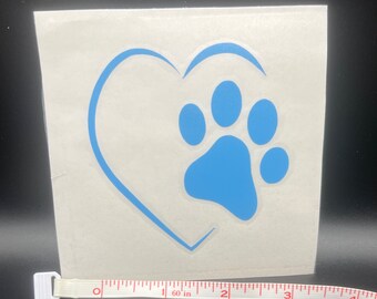 Blue Dog Paw with Heart - Car Decal, Laptop Decal
