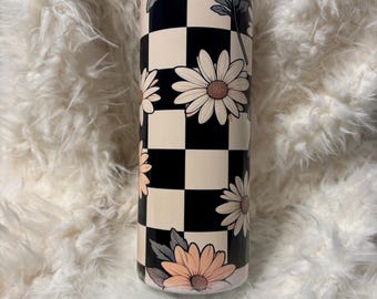 Checkered Floral 20oz Tumbler - Stainless Steel Insulated Cup