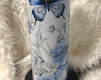 Blue Butterflies and Flowers 20oz Tumbler